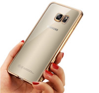 Луксозен силиконов гръб ТПУ прозрачен Fashion за Samsung Galaxy S7 G930 златист кант